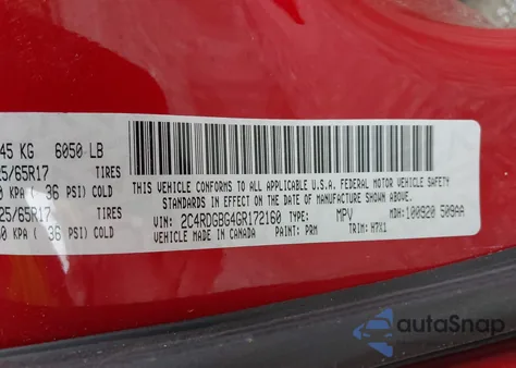 2016 Dodge Grand Caravan Se z USA, uszkodzony, nr VIN 2C4RDGBG4GR172160